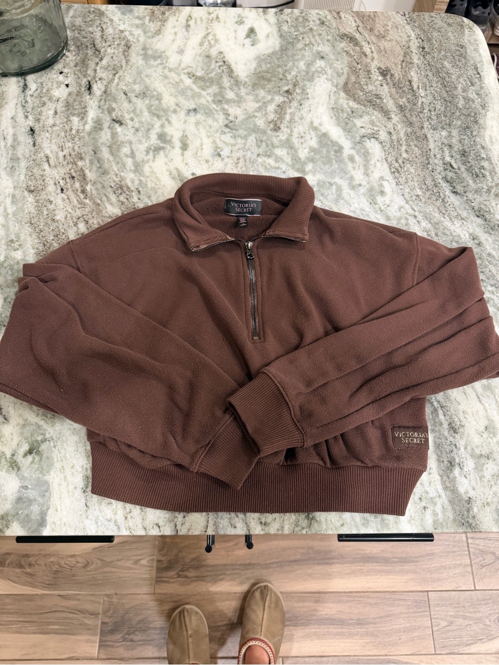 Victoria's Secret Men's Dark Brown Quarter-Zip Pullover Sweater